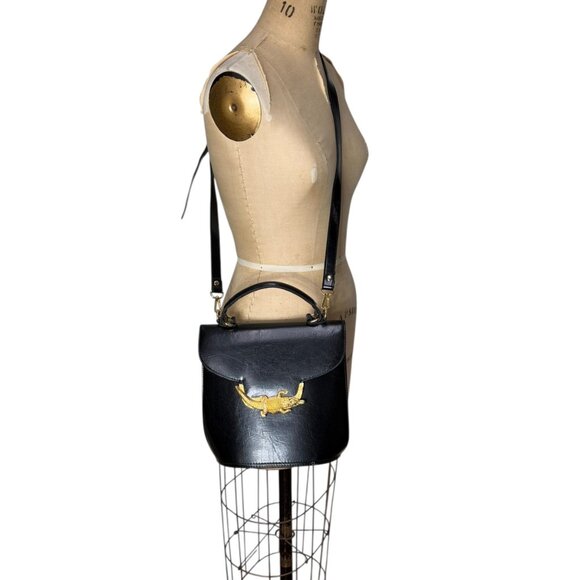 1980s black leather box purse handbag with alligator croc accent Harve' Benard - Picture 2 of 11